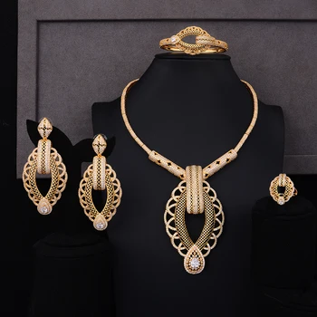 GODKI Luxusné Strany Námestia 4PCS Nigérijský Šperky Set Pre Ženy, Svadobné Zirkón Indickej Afriky Svadobné Šperky Set 2018