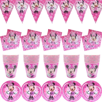32pcs/veľa Minnie Mouse strany tému papier doska pohár Jednorázový riad pre baby girl jeden rok starý narodeninovej party cake decor