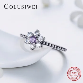 Nové Predaj Zapojenie Módne Šperky Zirconia Krásne Prst Rings Reálne 925 Sterling silver Fialová Crystal kvety Krúžok