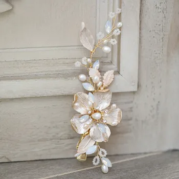 Ručné Kvetinové Svadobné Vlasy Kus Špirála Sladkovodné Perly Ženám, Šperky, Svadobné Headpiece Vlasy Ornament