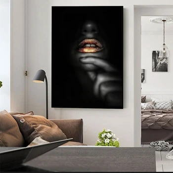 Zlaté Pery Sexy Čierna Žena Plátno na Maľovanie Plagátu a Vytlačí Moderné Nástenné Art Obrázky Cuadros pre Obývacej Miestnosti Dekorácie