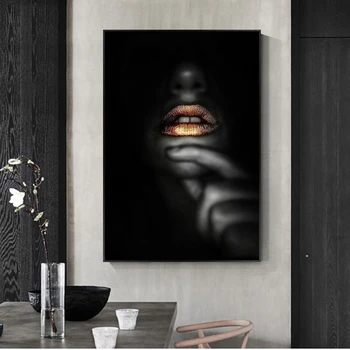 Zlaté Pery Sexy Čierna Žena Plátno na Maľovanie Plagátu a Vytlačí Moderné Nástenné Art Obrázky Cuadros pre Obývacej Miestnosti Dekorácie