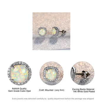 White Fire Opal Námestie Kamenné Skrutku Späť Náušnice Pre Ženy Vintage Módne Šperky Očarujúce Multicolor Birthstone Stud Náušnice