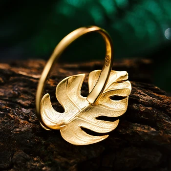 Lotus Zábava Reálne 925 Sterling Silver Prírodné Dizajnér Jemné Šperky 18K Zlata Monstera Listy Krúžok Nastaviteľné Prstene pre Ženy Bijoux