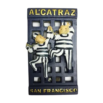 San Francisco, California, USA Ostrov Alcatraz cestovného ruchu suveníry, troch-dimenzionální krajiny magnetických nálepiek chladnička