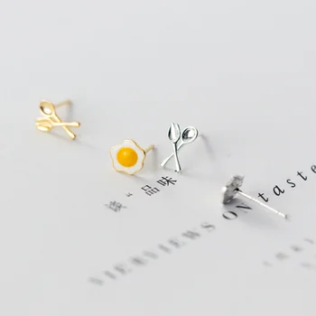 WANTME Módne Roztomilý Mini Vajíčko Príbory Stud Náušnice pre Ženy, Skutočné 925 Sterling Silver Tvorivé kórejský Teen Strany Šperky Darček