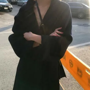 Ženy Elegantné Zimné Cashmere Kabát Dlhý Obväz Vlnené Kabát Cardigan Voľné Plus Veľkosť Abrigos Mujer Manteau Femme Hiver