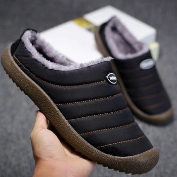 Nové teplé pánske papuče plyšové zimné papuče pre mužov nepremokavé Flip Flops Topánky mäkké mužské topánky