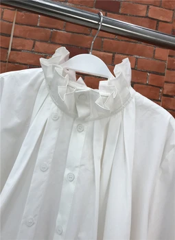 LANMREM francúzsky štýl rozstrapatené golier patchwork zložené dlhý rukáv balíku biele košele dámske nika jeseň nové nepravidelný top YK059