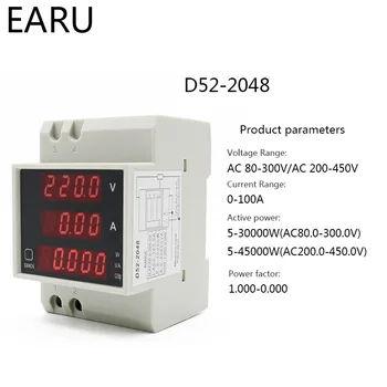 DIN-rail Multi-function Meter AC80-300V AC200-450V 100A Digitálny LED Napätie Aktívny Power Factor Energie Meter Voltmeter