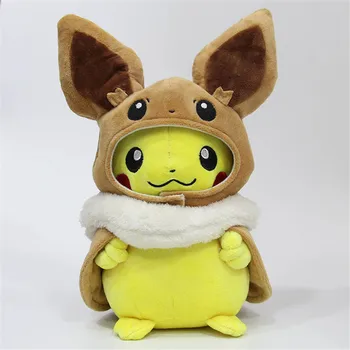 TAKARA TOMY Pokemon 30 cm Kawaii Cosplay Pikachu Eevee Plyšové Mäkké Bábiky Eevee s Plášť Bábika Vianočné Hračky pre Deti