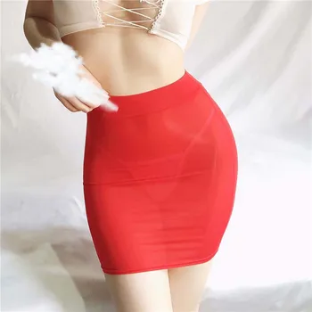 Sexi sukňa 2020 Ice hodváb Transparentné ultrashort Pevne Zadok Vysoký pás nočný klub mini sukne dámske jupe femme faldas kórejského
