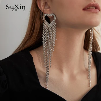 SuXin náušnice 2020 nové jednoduché temperament broskyňa srdce strapec náušnice pre ženy dlho crystal prívesok náušnice šperky darček