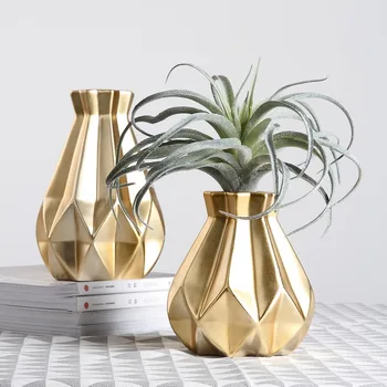 Zlaté keramické vázy geometrie Porcelánové vázy Umenie a Remeslá Malý Stolový kvety, vázy Nordic výzdoba Domov Svadobné dekorácie