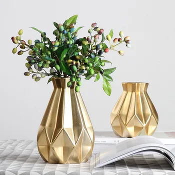 Zlaté keramické vázy geometrie Porcelánové vázy Umenie a Remeslá Malý Stolový kvety, vázy Nordic výzdoba Domov Svadobné dekorácie
