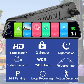 Dual 1080P Dash cam 4G 12 palcový stream media Android Zrkadlo Auto Spätnom Zrkadle auta dvr ADAS Super noc Pred a po FHD