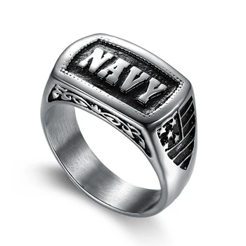 Z Nehrdzavejúcej Ocele Vintage Vojenské Námorníctvo Krúžok Vojak Šperky Americké Vlajky Navy Prstene, Šperky Darček Veľkosť 8-12