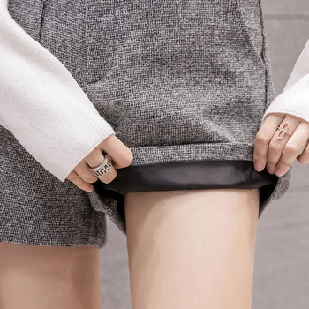 Kórejský štýl žien bežné vlnené šortky s vysokým pásom voľné širokú nohu a-line šortky ženy jeseň zima plus veľkosť femme šortky