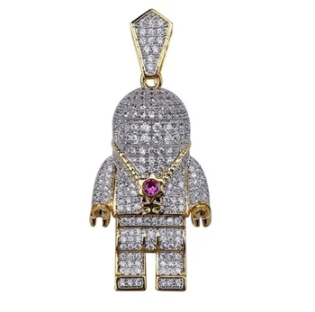 Hip Hop Zlatá Farba Á Ľadový Z Micro Pave AAA CZ Astronaut Prívesok Náhrdelník Šperky