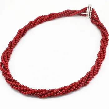 Nové umelé coral 4 mm navíjanie strand korálky náhrdelník červená kolo 4 riadky reťazca fashion party, svadby darčeky diy šperky 18