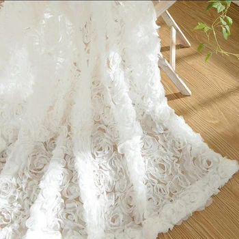 Pastorálna kórejský Tvorivé Biele Čipky 3D Rose Záclony Voile Vlastné Okenné Pre Manželstvo, Obývacia Izba, Spálňa wp148-30