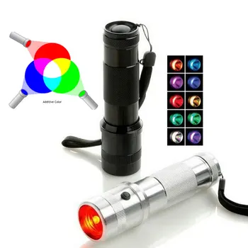 SecurityIng 10 v 1 Taktické LED Baterky Colorshine Farby Svetla Zmenou RGB Edison Multicolor LED Baterka na Denné Osvetlenie