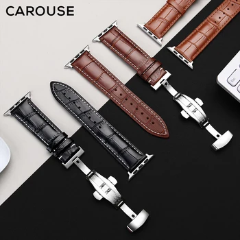 Carouse Skutočné Teľacina Watchband Pre Apple Hodinky Kapela Série SE/6/5/4/3/2/1 38mm 42mm Kožený Remienok Pre iWatch 40 mm 44 mm