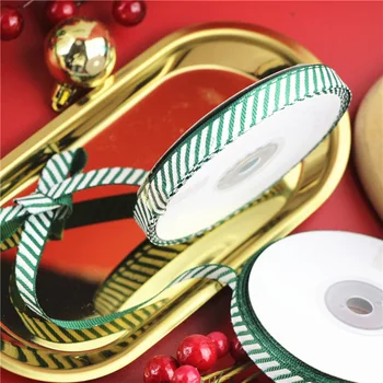 (25 metrov/lot) 10 mm Zelenej a bielej pruhované dekoratívne stuhou Vianočné dekorácie darčeka tesniace pásky