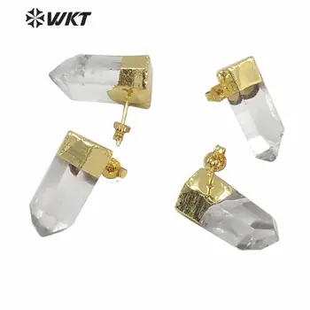 WT-E640 WKT Veľkoobchod jasné kameň náušnice stud vysokej kvality sepcial kryštál kremeňa náušnice stud so zlatom