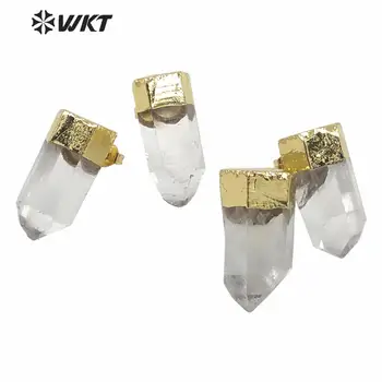 WT-E640 WKT Veľkoobchod jasné kameň náušnice stud vysokej kvality sepcial kryštál kremeňa náušnice stud so zlatom