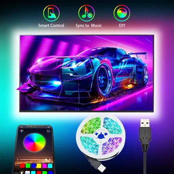 RGB Led Pás Svetla 3M Hudby, Bluetooth, USB Led Pásy TV DC5V Flexibilné Pásky Pásky 5050SMD Vianočné Osvetlenie Na Izbu