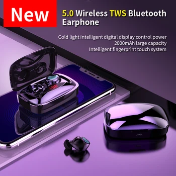 TWS bluetooth 5.0 slúchadlá mini Bezdrôtové Slúchadlá s 2000mAh LED displej, dotykové tlačidlo na zníženie hluku, Športové Headset