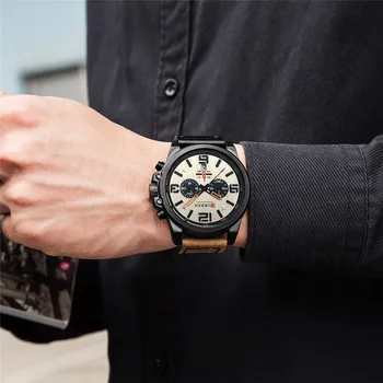 CURREN Fashion & Bežné Kožený Remienok Quartz 8314 Muži Hodinky Bežné Dátum Obchodné Muž náramkové hodinky Vojenské Hodiny Darček Homme