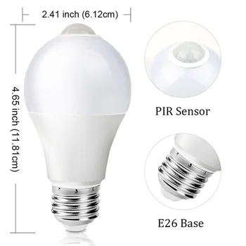 E26 E27 LED Senzor Žiarovky PIR 10W Pohybu Úspory Energie 2700K Teplá Biela 5700K Letný Farba A60 Dverách Infračervené, Indukčné