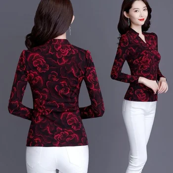 Dingaozlz M-4XL Plus veľkosť oblečenie Nové Jeseň-Zima kórejský módne Ženy tričko Dlhé rukávy Vytlačené Tričko Bežné Lady Topy