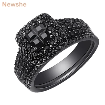 Newshe 2 Ks Elegantné Módne Čierne Svadobné Zásnubný Prsteň Pre Ženy Cross Cut AAA Kubický Zirkón Šperky QR0763WG