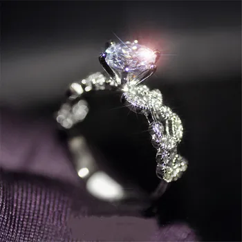 1.5 Carat AAA Zirkón Šperky, Svadobné Zásnubné Prstene Pre Ženy Vintage Striebornom Pásme Krúžky Anel Crystal Bague Listy Dd097