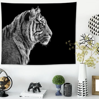 Enipate Nordic Jednoduchosť Čierny a Biely Lev, Tiger, Leopard Vytlačené Gobelín Spálňa Visí obrus Stene Visí Dekor