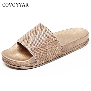 COVOYYAR 2019 Luxusné Drahokamu dámske Papuče Letné Módy Non-slip Lady Sandále na Platforme Ženy Listov Zlaté Topánky WSS350