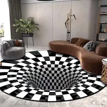 3D Kolo Koberce pre Obývacia Izba Jednoduché Black&White 3D Stereo Vision Koberec Koberčeky Oblasti Geometrické Protišmykových Domov Spálňa Rohože