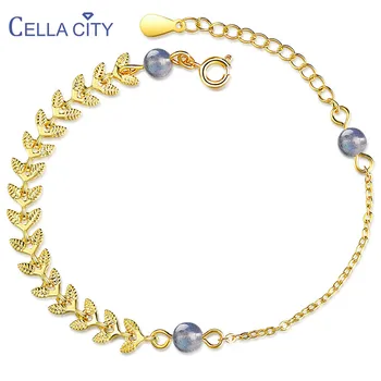 Cellacity Modrá Moonstone 925 Sterling Silver Náramok pre Ženy, Jemné Šperky s Kameňmi Rastlinných Listov Pšenice spike Trendy Dary
