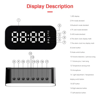 HAVIT M3 Prenosný Bluetooth Reproduktor Zrkadlo Alarm Bezdrôtový LED Displej Teploty s FM Rádio, Subwoofer, Hudobný Prehrávač Hodiny