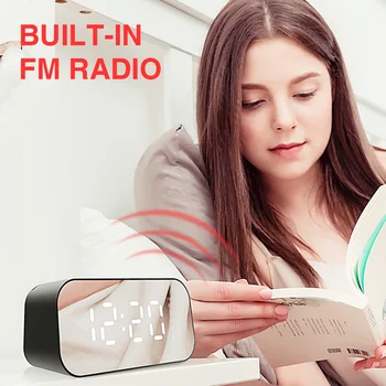 HAVIT M3 Prenosný Bluetooth Reproduktor Zrkadlo Alarm Bezdrôtový LED Displej Teploty s FM Rádio, Subwoofer, Hudobný Prehrávač Hodiny