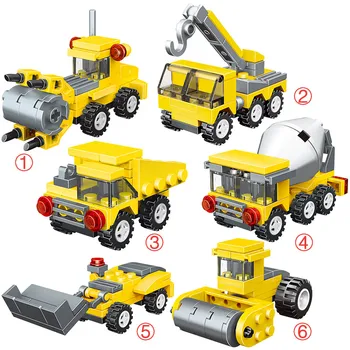 6 V 1 detský Vzdelávacie Stavebné Bloky Hračka Kompatibilné Inžinierstva Truck Mestské Vozidlo, Vozidlo Tím Tehly Pre Chlapcov