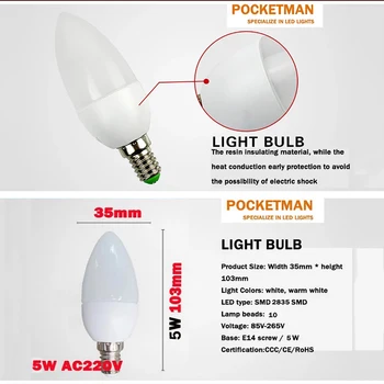10Pcs/veľa E14 LED Sviečka Žiarovka AC 220V led svetlo Sviečky Žiarovky Lampy Teplé/Biela Energeticky Úsporné Svetlo Pre Spálne Domáce Dekorácie