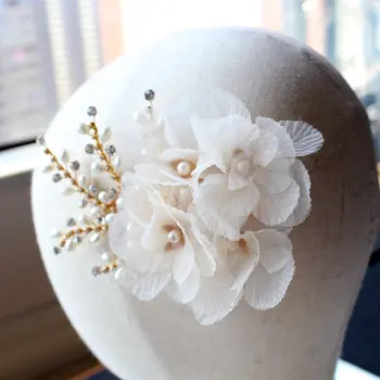 Južná Kórea ručné hodvábna priadza, kvet nesmrteľný hairgrips nevesta svadobné doplnky biely kvet headdress