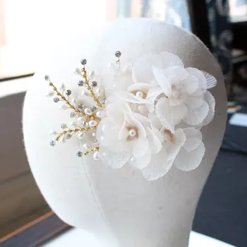 Južná Kórea ručné hodvábna priadza, kvet nesmrteľný hairgrips nevesta svadobné doplnky biely kvet headdress
