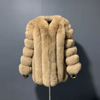 Rf2 Reálne Fox Kožušinový Kabát pre Ženy, Dlhý Rukáv Pruhované Vertikálne Zimné Hustú Srsť Prírodné Kožušiny Kabát