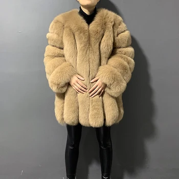 Rf2 Reálne Fox Kožušinový Kabát pre Ženy, Dlhý Rukáv Pruhované Vertikálne Zimné Hustú Srsť Prírodné Kožušiny Kabát