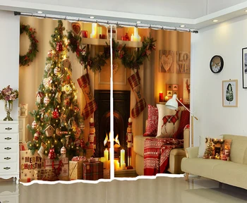 Vianočný darček 3D Okne Opony Zatmenie obývacia izba, pracovňa, Spálne, Cortina Závesy Rideaux Polyester textílie obliečka na vankúš tlač